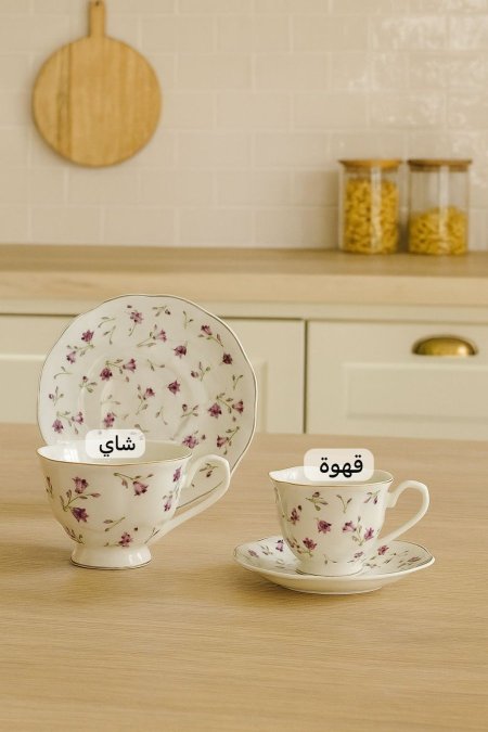 طقم 6 فنجان شاي ورد نهدي